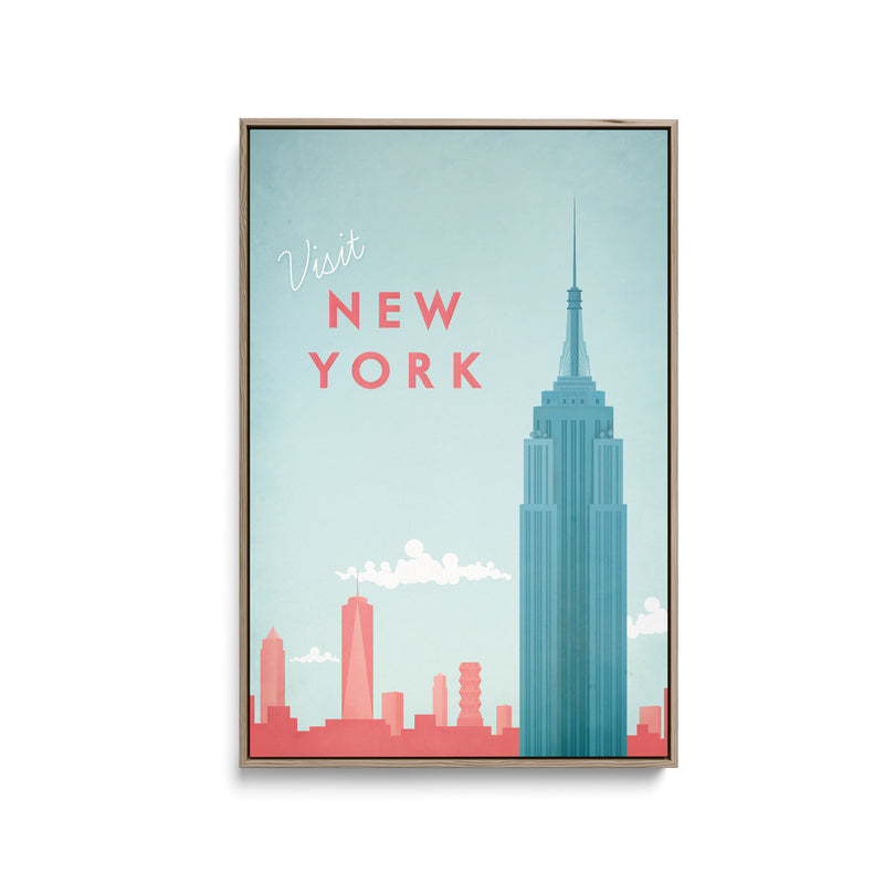 New York by Henry Rivers - Stretched Canvas Print or Framed Fine Art Print - Artwork- Vintage Inspired Travel Poster I Heart Wall Art Australia 