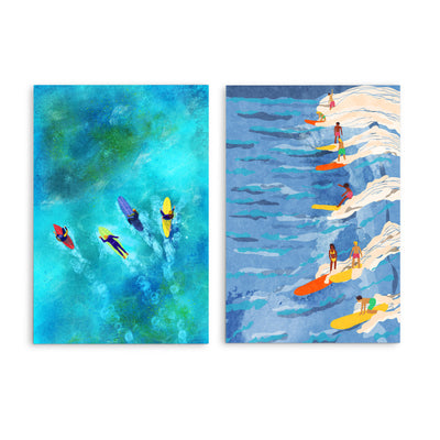 chilled surfing and Surfer Dudes by  Raissa	Oltmanns - Two Piece Stretched Canvas or Art Print Set Diptych - I Heart Wall Art